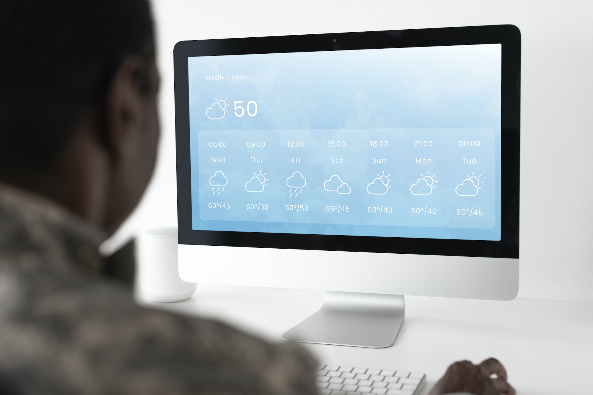 Military officer using computer army technology