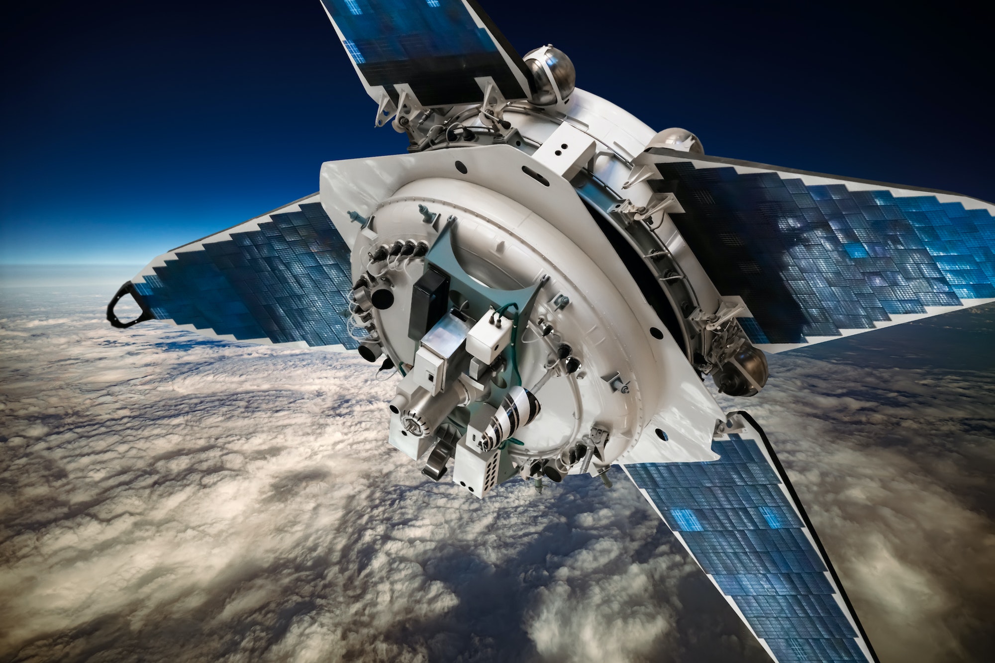 Space satellite orbiting the earth. Elements of this image furnished by NASA.