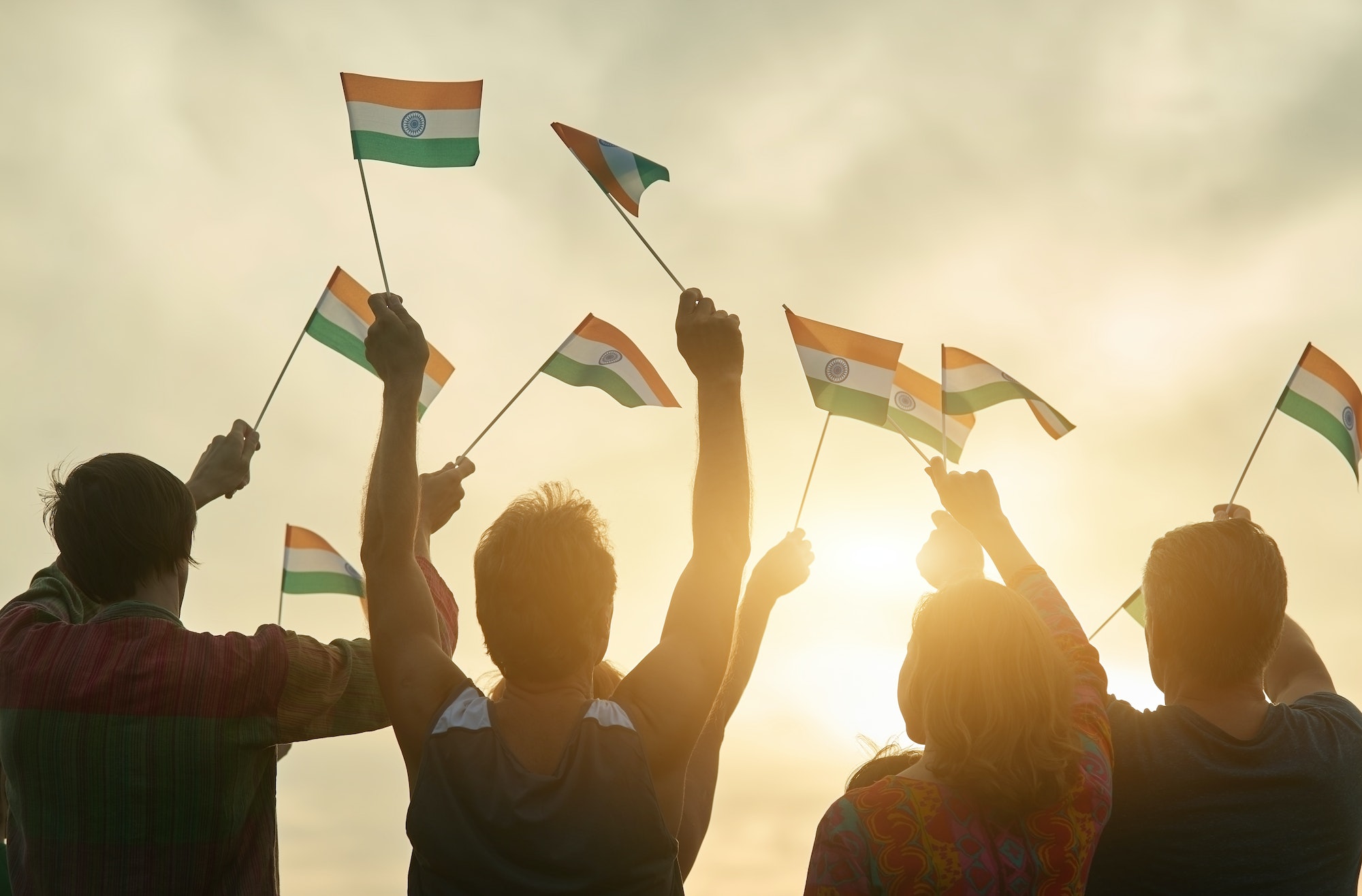 Peope with flags of india.