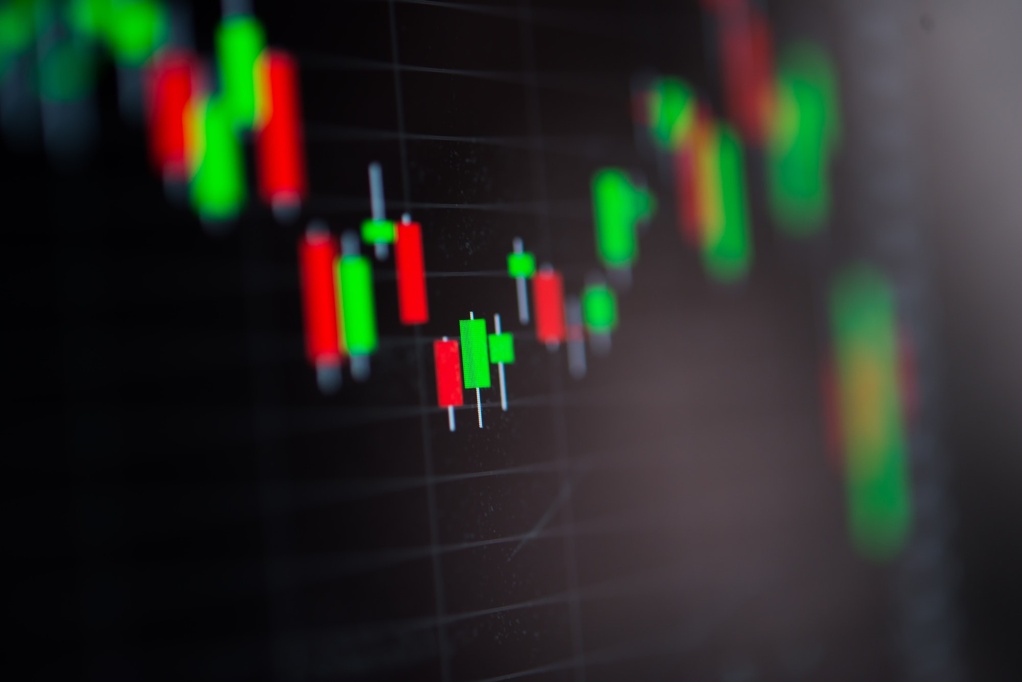 Close-up LED charts and summary info for making stock trading graph