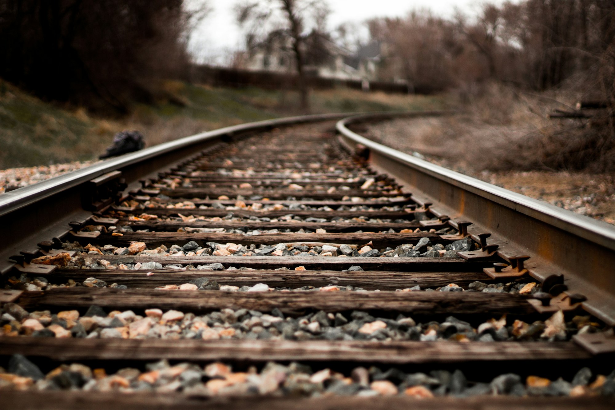 Selective closeup shot of a train rail