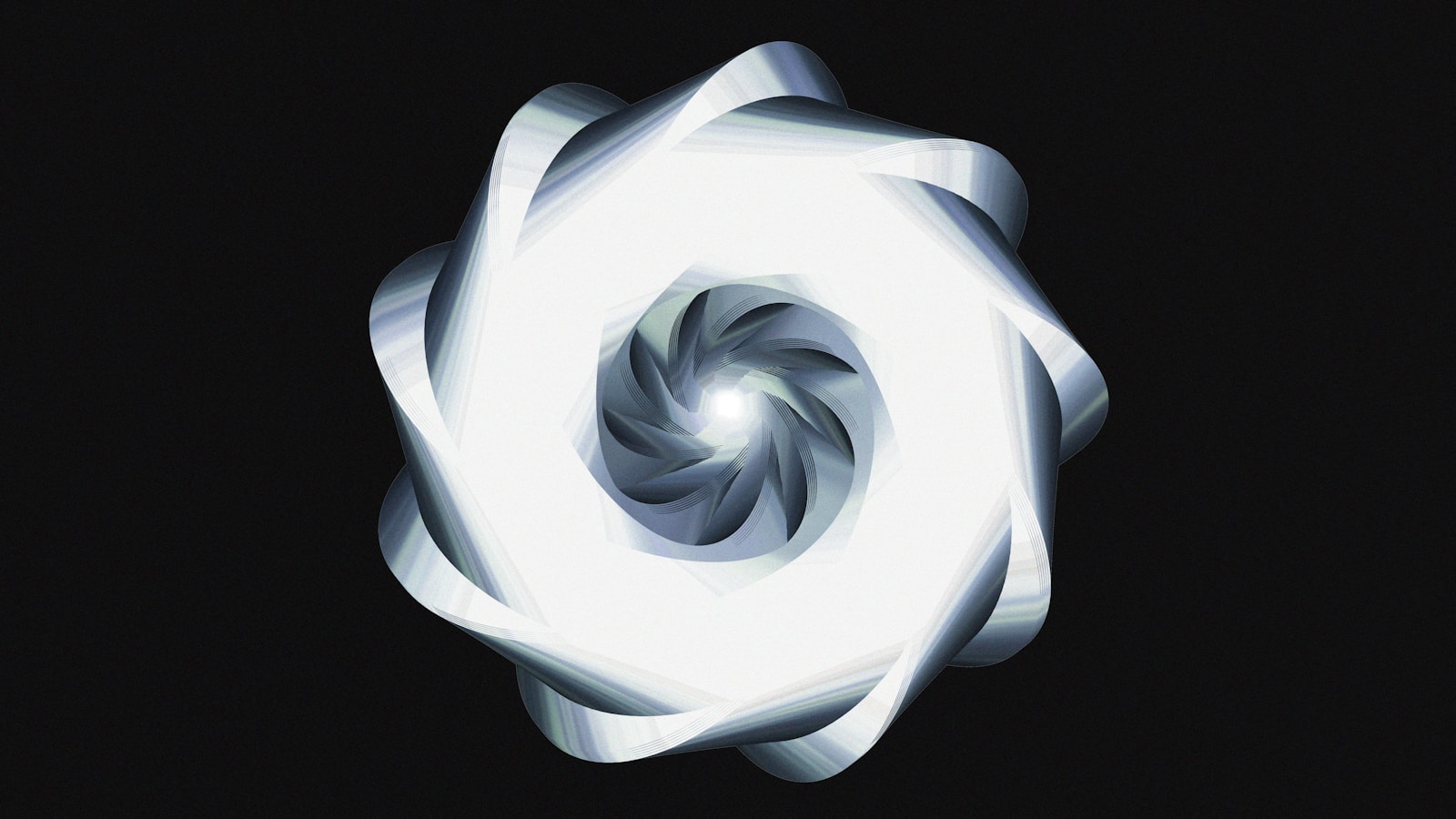 A luminous, spiraling design against black.